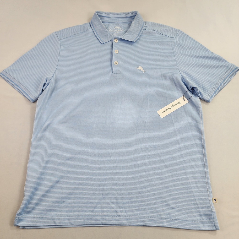 Tommy Bahama polo shirt S Small blue striped 241-ST226364TX 3 buttons $98 mens